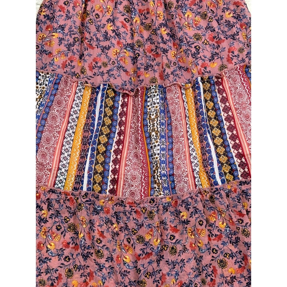 Fig & Flower Floral Tiered‎ Patchwork Boho Smocked Maxi Dress S Cottage Peasant - Picture 6 of 14